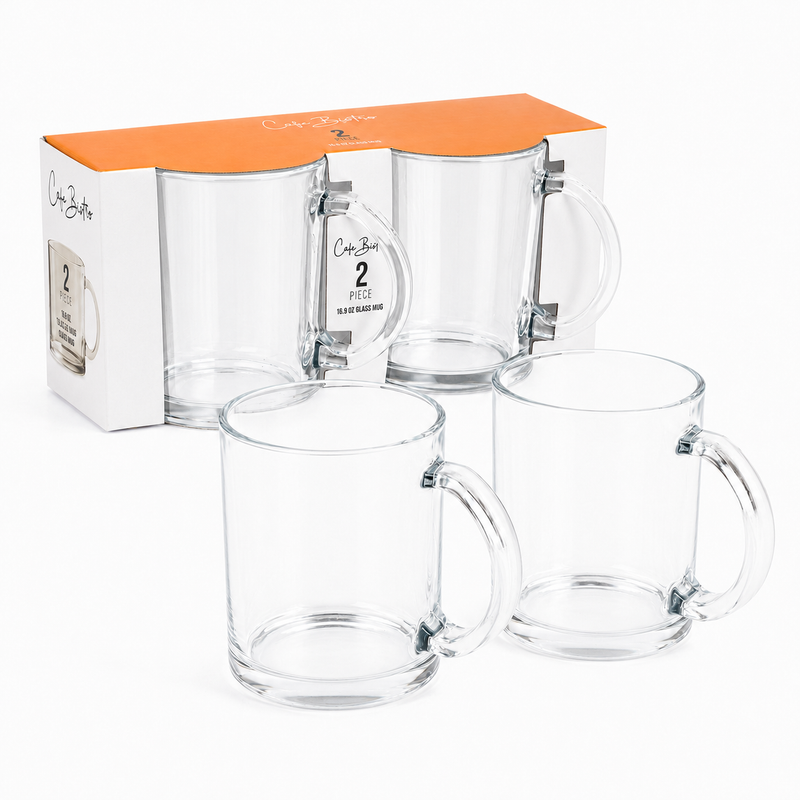 Tazas de Vidrio para Café Bistro 16.9 Oz (500ml) con Asa. Coffee Mugs Transparentes (Set de 2)