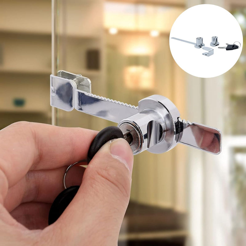 Cerradura Doble para Puertas de Vidrio 2-8mm. Seguro Antirrobo con Llave Maestra Para Exhibidor, Vitrina o congelador.