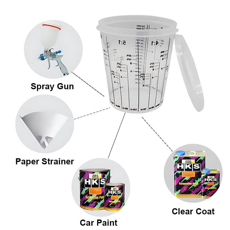 Vaso Medidor de Pintura para Mezcla 2300 ml con Tapa Plástica. Resistente con Marcas de Medición.