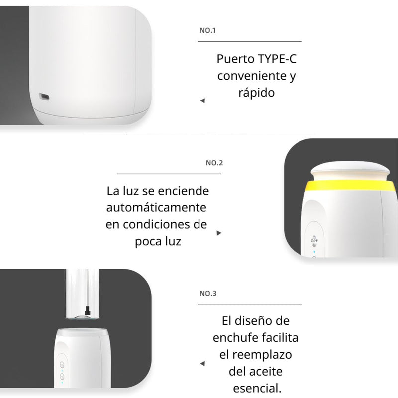 Difusor Aromas De Aceites Esenciales (100 Ml). Cubre 300 M2 Dispensador De Fragancia Aromático. Ambientador. Aromaterapia. 19x7.2cm. 110V APP bluetooth