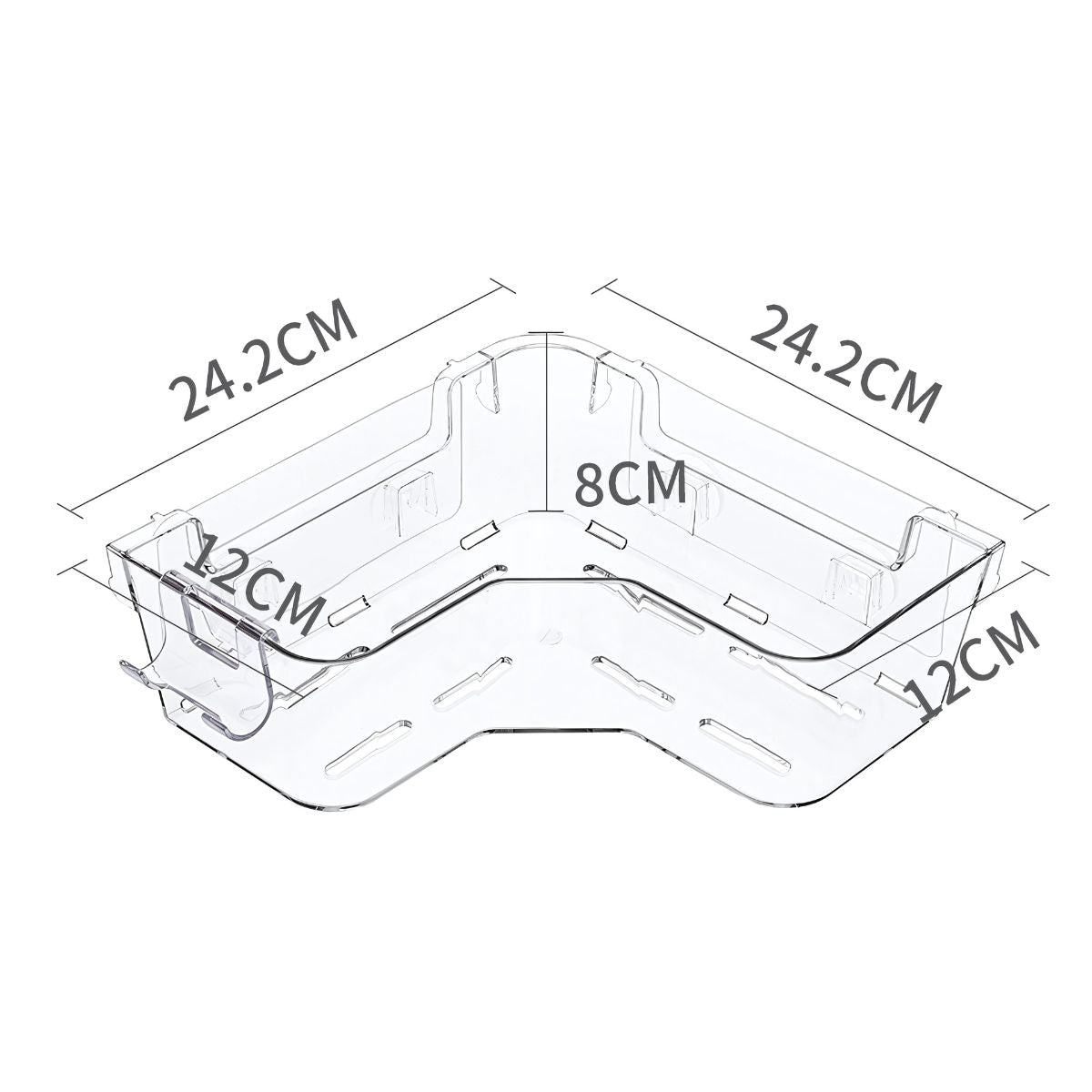 Repisa Esquinera Organizadora de Ducha. Cesta para Baño de Plástico Transparente. Jabonera de Esquina 24.2x24.2x12cm. ( Incluye autoadhesivo)