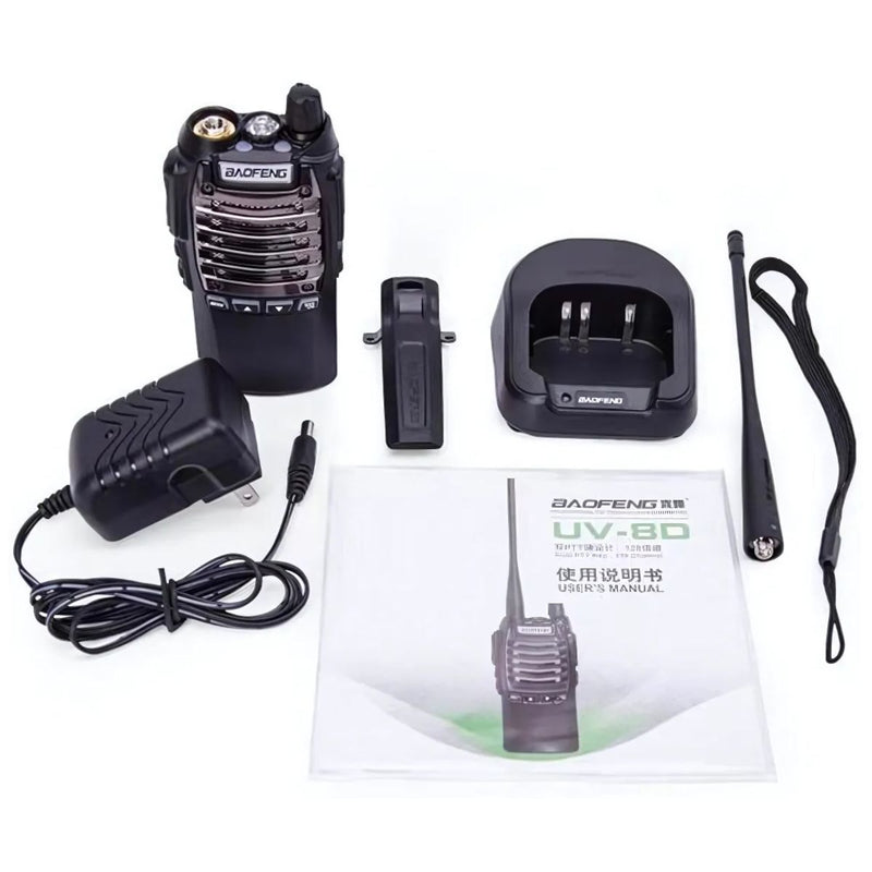 Radio Walkie Talkie Profesional De Doble Banda VHF/UHF 128 Canales. Recargable Con Base De Carga. Color Negro (Unidad).
