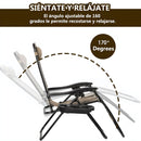 Silla Reclinable Plegable para exteriores con Cojín y Portavasos. Ideal para terraza, Jardín o Camping. Color crema.