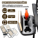 Silla Reclinable Plegable para exteriores con Cojín y Portavasos. Ideal para terraza, Jardín o Camping. Color crema.