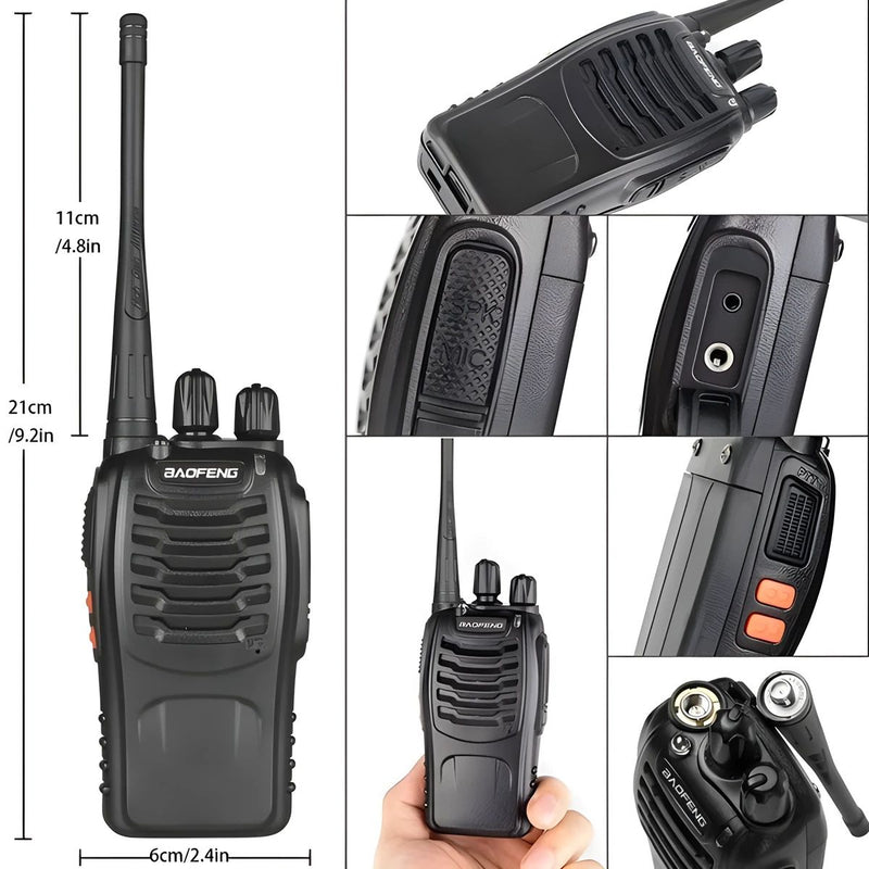Radios Walkie Talkie De 2 Vías Y 16 Canales. Recargables Con Base De Carga. Color Negro (Pack De 4).