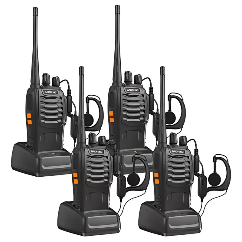 Radios Walkie Talkie De 2 Vías Y 16 Canales. Recargables Con Base De Carga. Color Negro (Pack De 4).