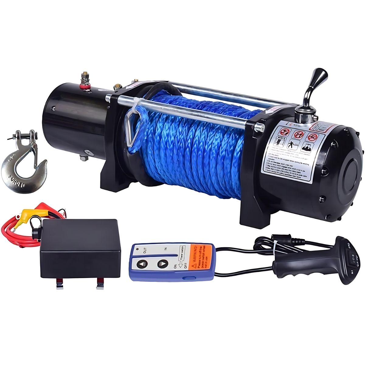 Winche Eléctrico 12,000 Lbs 12V. Tecle Con Cable Sintético Azul. Malacate Para 4x4, Camiones Y Remolques.