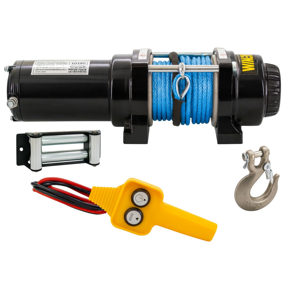 Winche Eléctrico 4,500 Lbs 12V. Tecle Con Cuerda Sintética Azul. Malacate Para ATV, UTV Y Remolques.