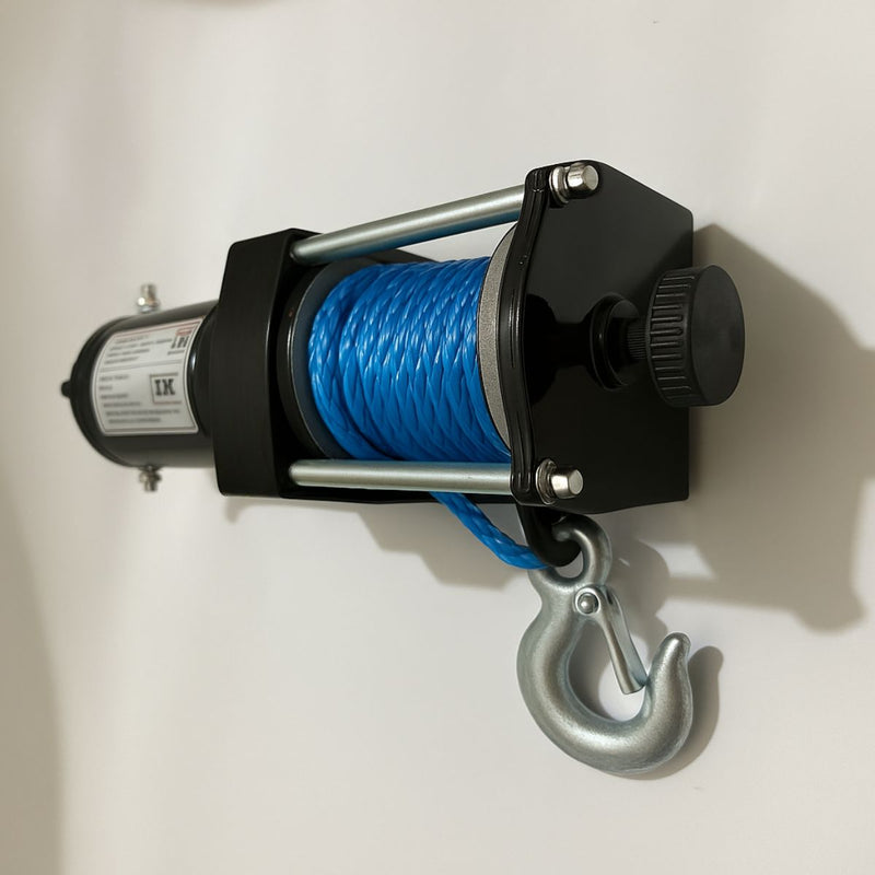 Winche Eléctrico 2,000 Lbs 12V. Tecle Con Cuerda Sintética Azul. Malacate Para ATV, UTV Y Embarcaciones.
