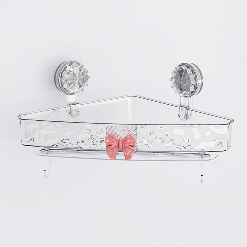 Repisa esquinera para baño. Estante flotante de esquina transparente con ventosas. Organizador de ducha. 31.5x25x5.5cm.