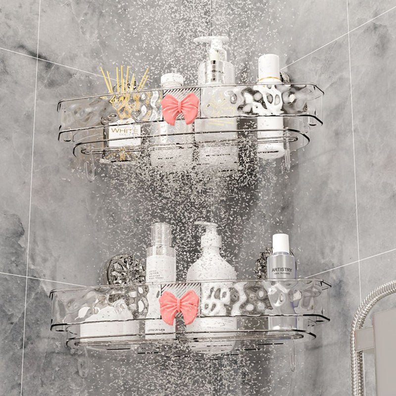 Repisa esquinera para baño. Estante flotante de esquina transparente con ventosas. Organizador de ducha. 31.5x25x5.5cm.