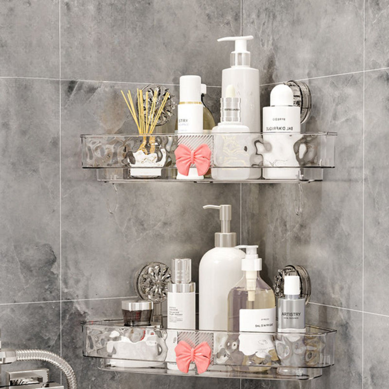Repisa esquinera para baño. Estante flotante de esquina transparente con ventosas. Organizador de ducha. 31.5x25x5.5cm.