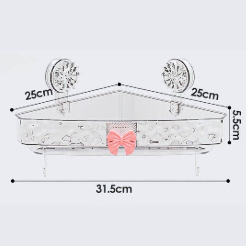Repisa esquinera para baño. Estante flotante de esquina transparente con ventosas. Organizador de ducha. 31.5x25x5.5cm.