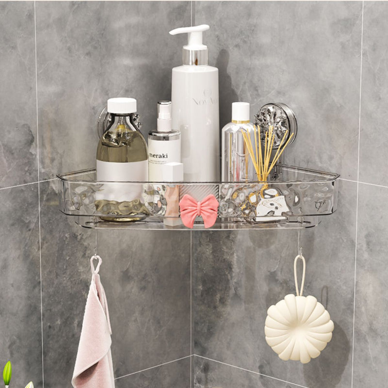 Repisa esquinera para baño. Estante flotante de esquina transparente con ventosas. Organizador de ducha. 31.5x25x5.5cm.