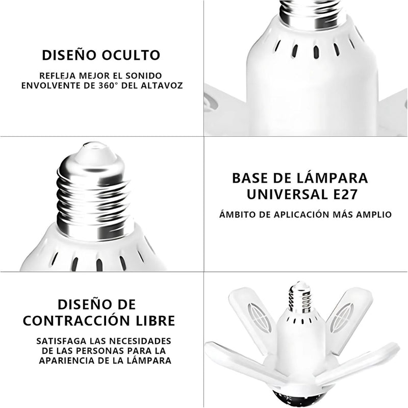 Foco Bombillo LED con Bocina Integrada Bluetooth. Lámpara Musical RGB con Proyector Estrellado y Control Remoto. Tipo discoteca cielo estrellado de coloes