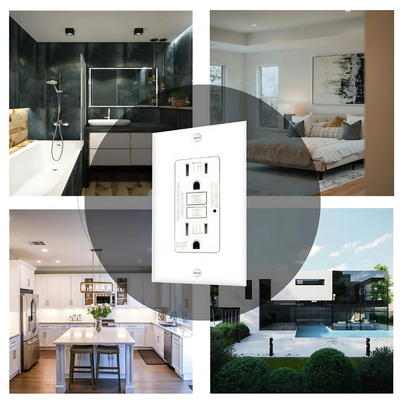 Tomacorriente GFCI 15A. Enchufe de Seguridad con Botón Reset y Test. Resistente al Agua y con Protección para Niños.