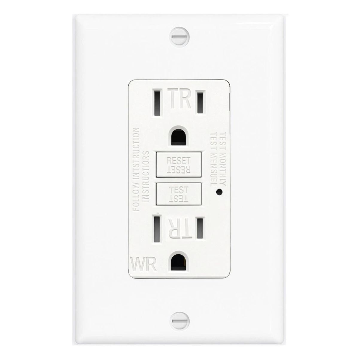 Tomacorriente GFCI 15A. Enchufe de Seguridad con Botón Reset y Test. Resistente al Agua y con Protección para Niños.