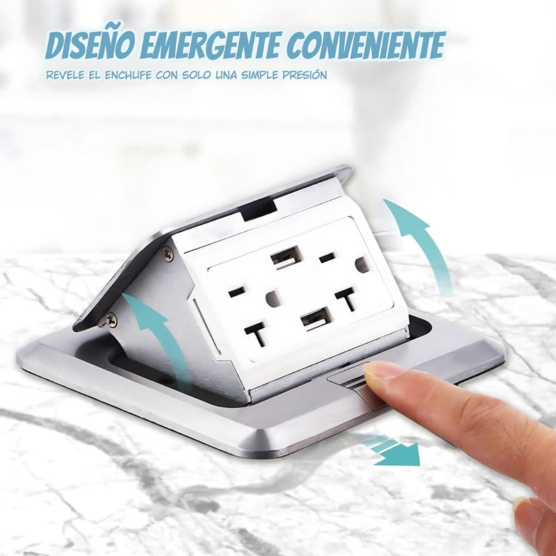 Caja De Enchufe tomacorriente de piso Empotrable Con Diseño Emergente. 2 Tomas De Corriente Y 2 Puertos USB. Enchufe De Escritorio.