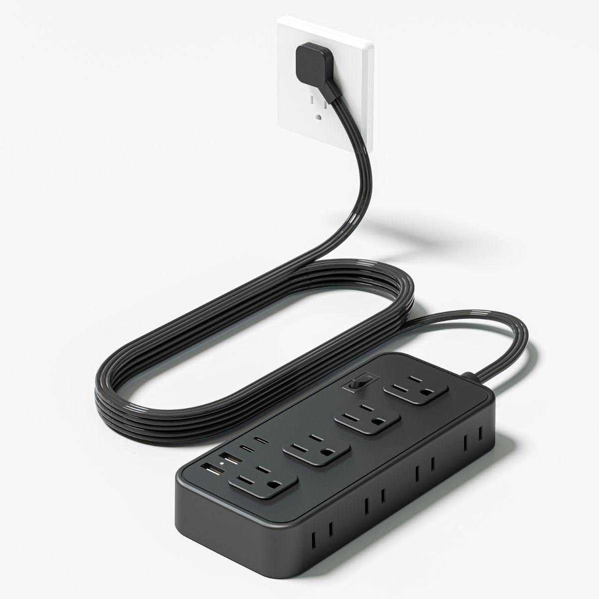 Regleta Toma Corriente De 8 Salidas, 2 Puertos USB Tipo A Y 2 Puertos Tipo C. Adaptador Carga Rápida. Color negro.