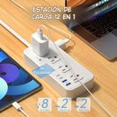 Regleta Toma Corriente De 8 Salidas, 2 Puertos USB Tipo A Y 2 Puertos Tipo C. Adaptador Carga Rápida.