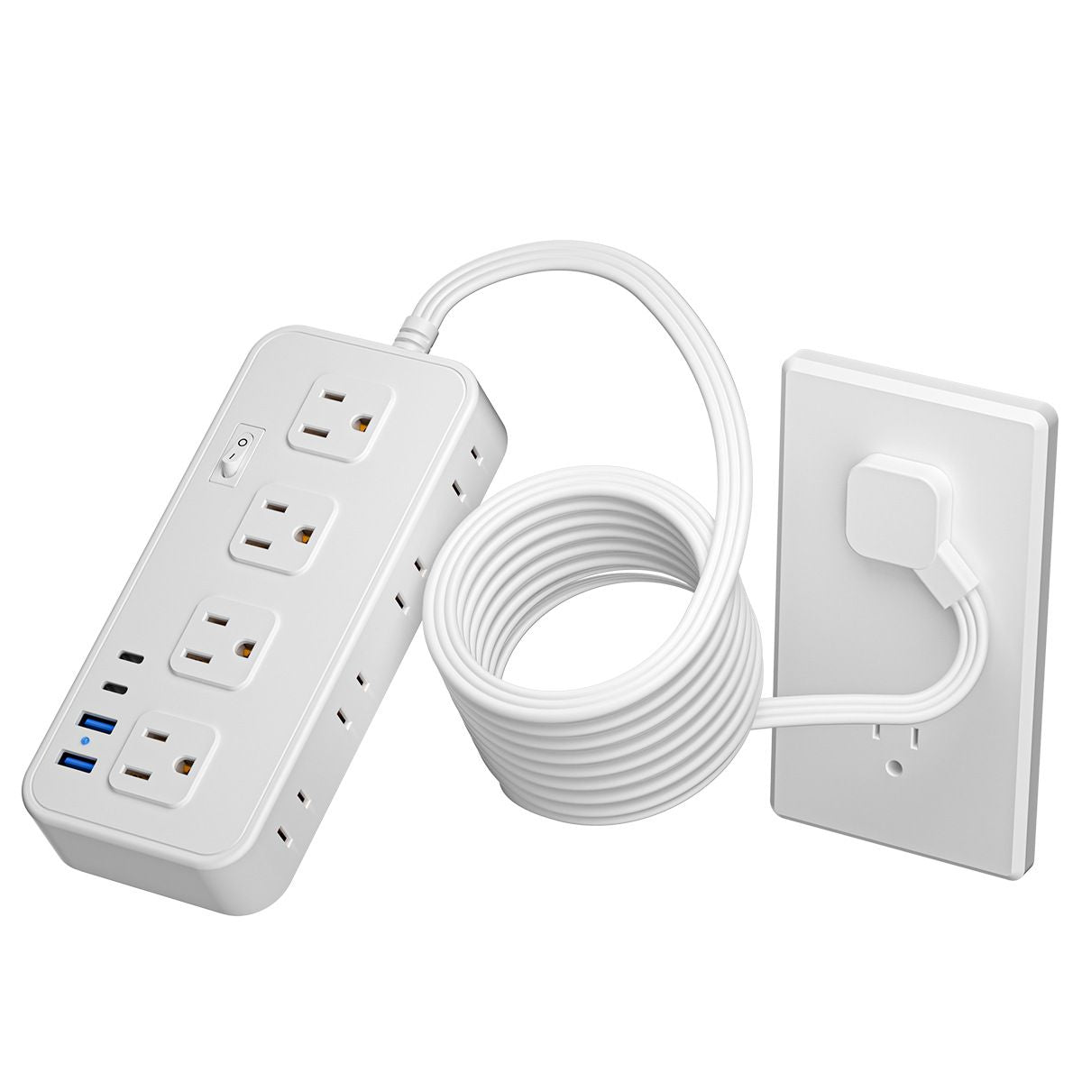 Regleta Toma Corriente De 8 Salidas, 2 Puertos USB Tipo A Y 2 Puertos Tipo C. Adaptador Carga Rápida.