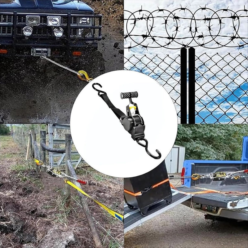 Correa de amarre Con Trinquete Automático Retráctil. Cinta De sujeción (3.3m). Sujetador Con Ganchos En S. eslinga