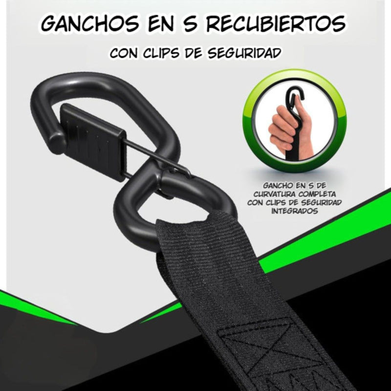 Correa De Amarre Retráctil (3m). Sujetador con Ganchos En S Con Seguro. Eslinga Cinta de sujeción Automática Para Carga Y Transporte. 500kg