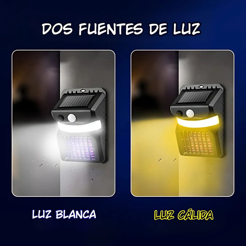 Lámpara Solar Antimosquitos De 26 LED Con Sensor De Movimiento. Luz Blanca Y Cálida. Trampa Mata Insectos con panel solar.