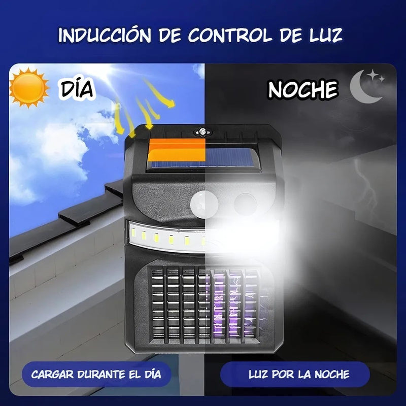 Lámpara Solar Antimosquitos De 26 LED Con Sensor De Movimiento. Luz Blanca Y Cálida. Trampa Mata Insectos con panel solar.