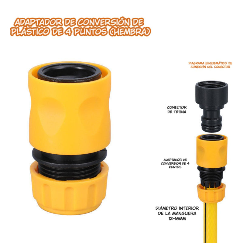 Adaptador De Manguera De Plástico 4 Puntos (Hembra). Conector Rápido Para Mangueras De 1/2” A 5/8”.