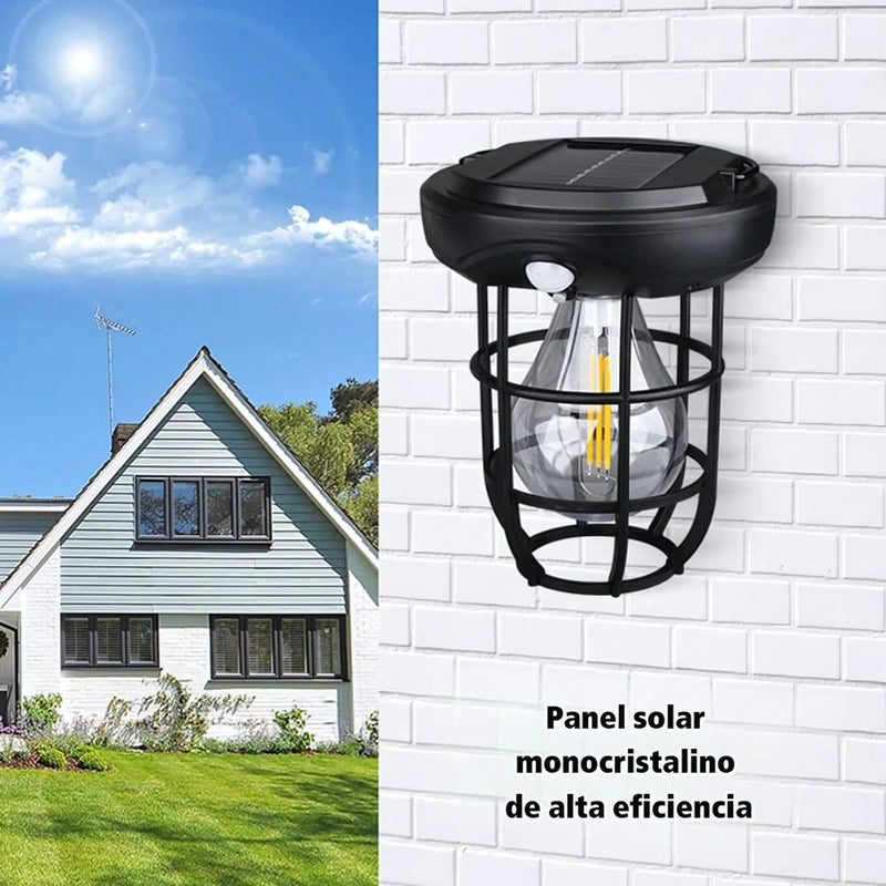 Lámpara Solar LED Portátil Con Sensor De Movimiento. Foco Luz Para Exterior Con Asa De Colgar y Panel Solar.