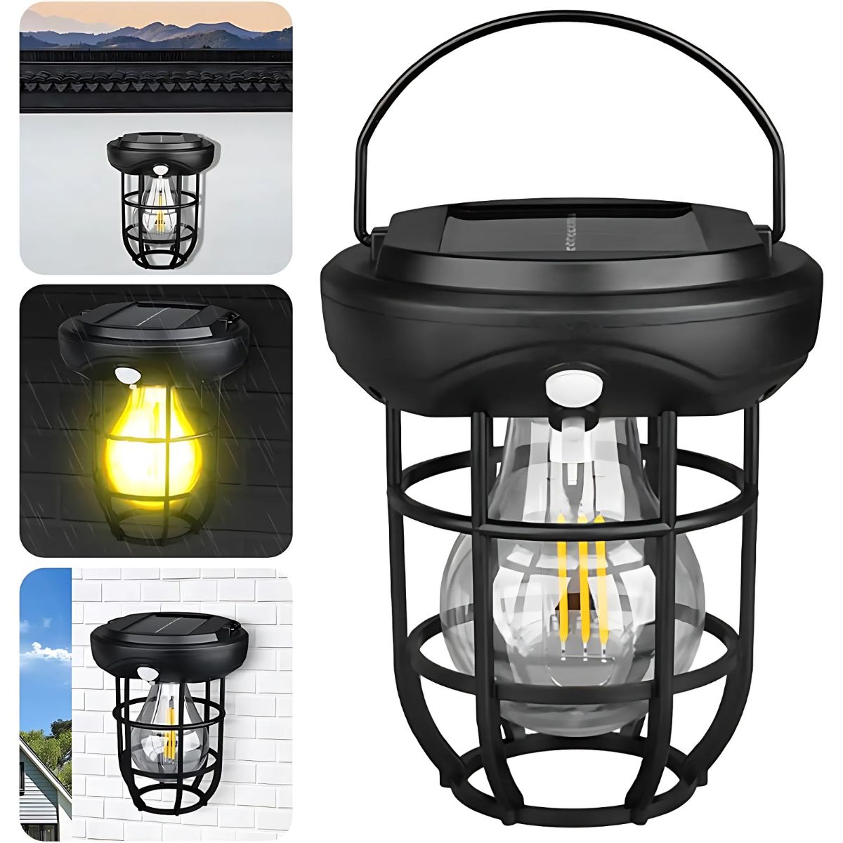 Lámpara Solar LED Portátil Con Sensor De Movimiento. Foco Luz Para Exterior Con Asa De Colgar y Panel Solar.