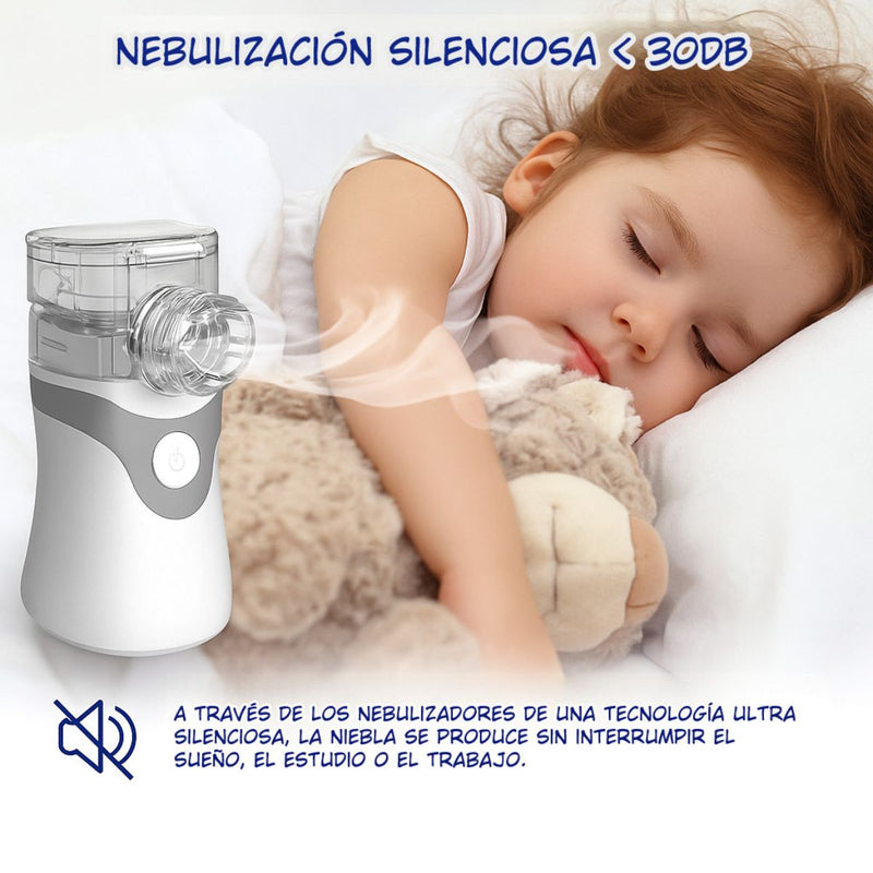 Nebulizador Portátil Recargable Por USB-C. Inhalador De Mano Silencioso Para Asma, Tos, Resfriado y Alergias.