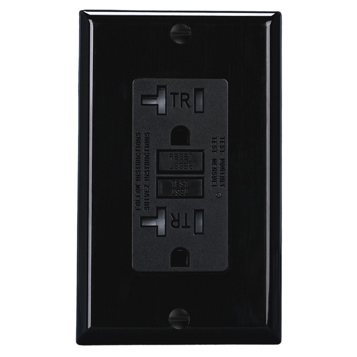 Tomacorriente GFCI 20A Con Protección Contra Fallas a Tierra. Enchufe Eléctrico Con Seguro TR. Color Negro.