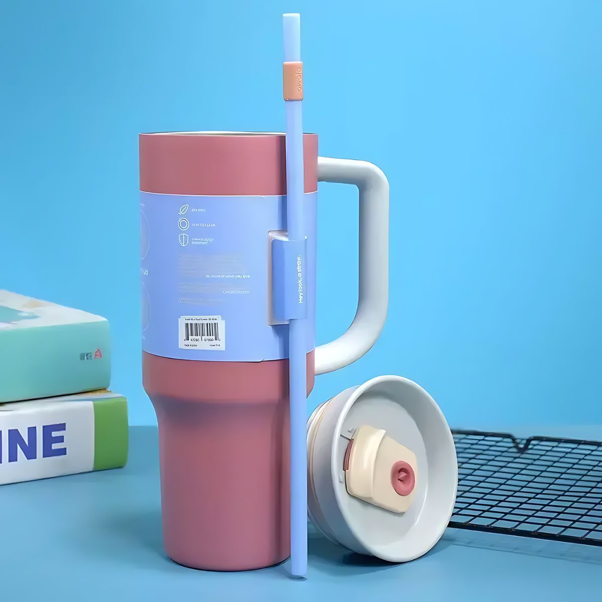 Botella De Agua Termo De 40 oz con carrizo. Vaso Térmico De Acero Inoxidable con popote. Color rosado.