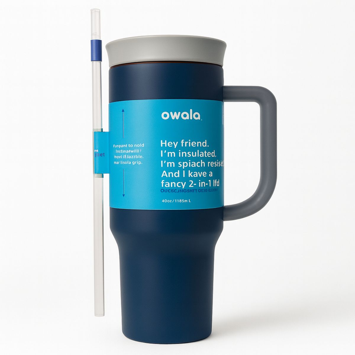 Botella De Agua Termo De 40 oz con carrizo. Vaso Térmico De Acero Inoxidable con popote. Color azul.