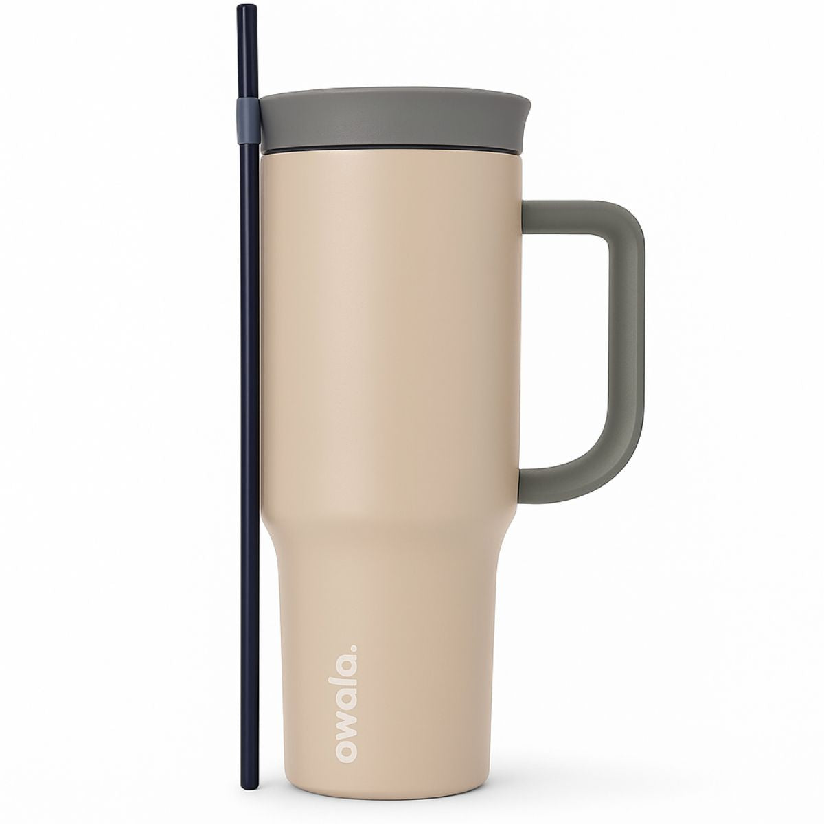 Botella De Agua Termo De 40 oz con carrizo. Vaso Térmico De Acero Inoxidable con popote. Color beige.