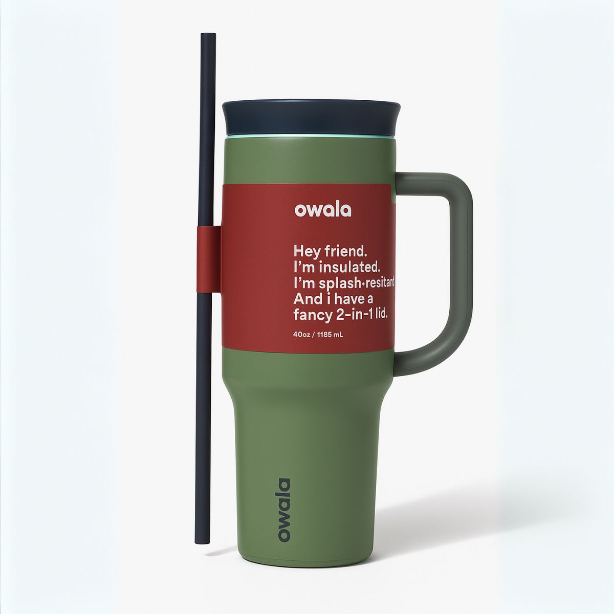 Botella De Agua Termo De 40 oz con carrizo. Vaso Térmico De Acero Inoxidable con popote. Color verde.