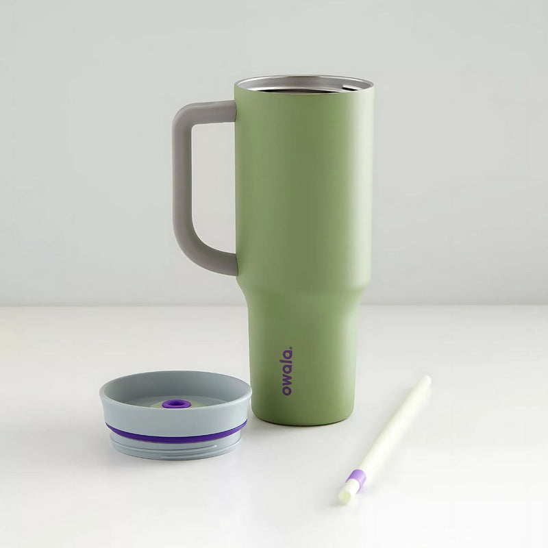 Botella De Agua Termo De 40 oz con carrizo. Vaso Térmico De Acero Inoxidable con popote y asa. Color verde.