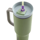 Botella De Agua Termo De 40 oz con carrizo. Vaso Térmico De Acero Inoxidable con popote y asa. Color verde.