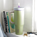 Botella De Agua Termo De 40 oz con carrizo. Vaso Térmico De Acero Inoxidable con popote y asa. Color verde.