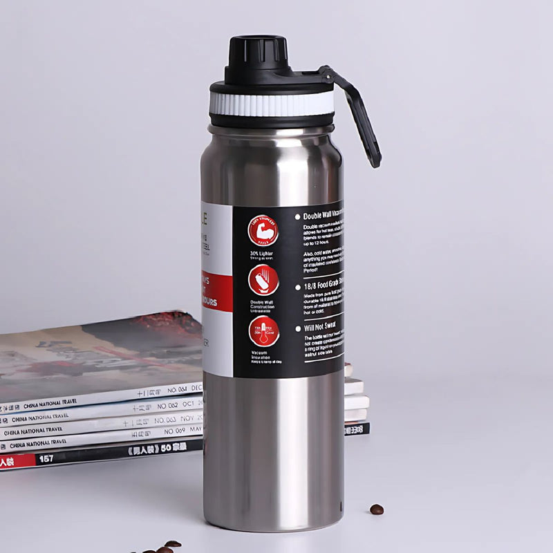 Botella de agua térmica 800ml de acero inoxidable. Termo de doble pared para agua, café o té.