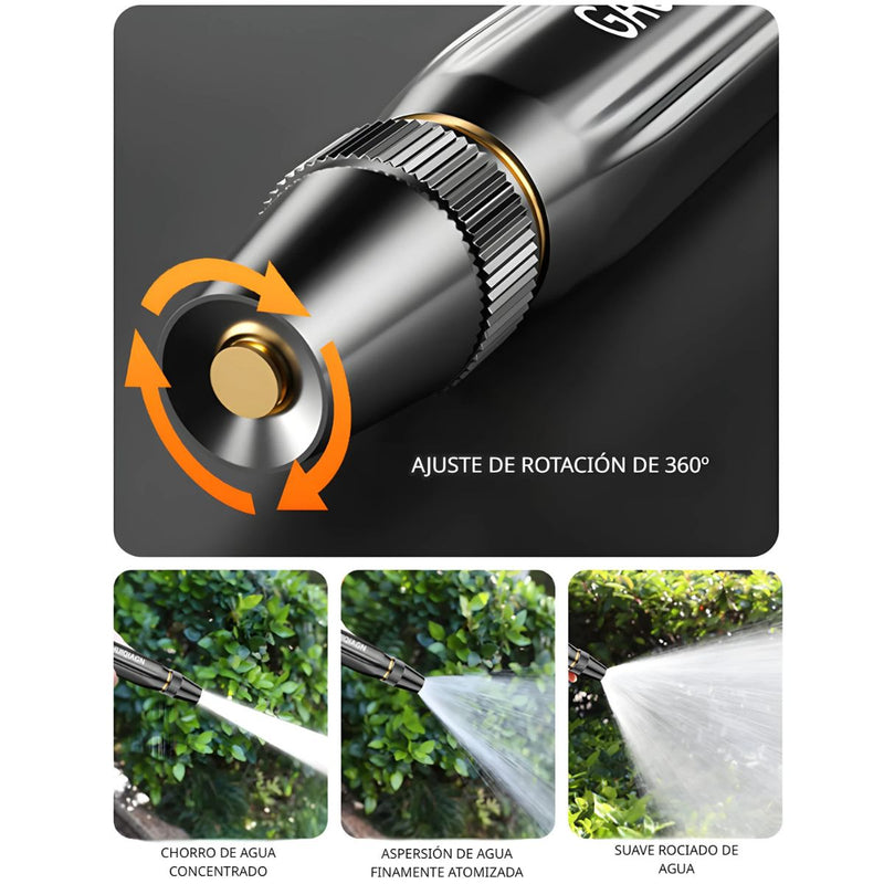 Manguera de jardin con Boquilla Pulverizadora de Alta Presión (30 metros). Pistola de riego ajustable. Incluye conectores.