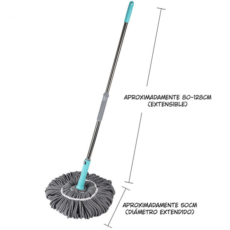 Trapeador Giratorio de Microfibra. Mopa Absorbente con Sistema de Autoescurrido Manual. Lampazo.
