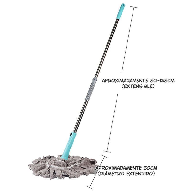 Trapeador Giratorio. Con Mopa de tela Absorbente con Sistema de Autoescurrido Manual. Lampazo.