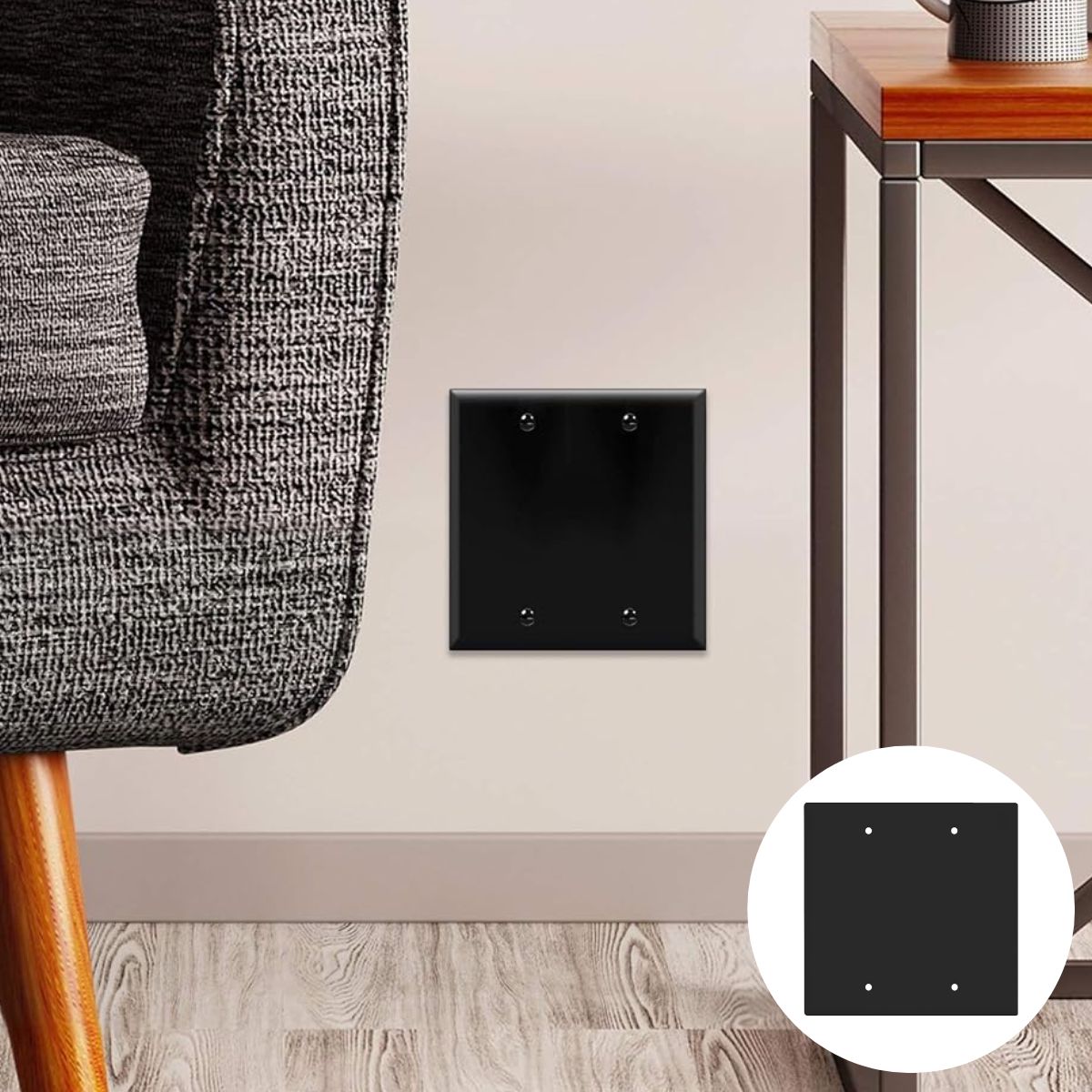 Tapa Ciega doble Para Pared. Placa Cubierta De 4 Tornillos Para Cajas Eléctricas.De Interruptor O Tomacorriente Color negro.