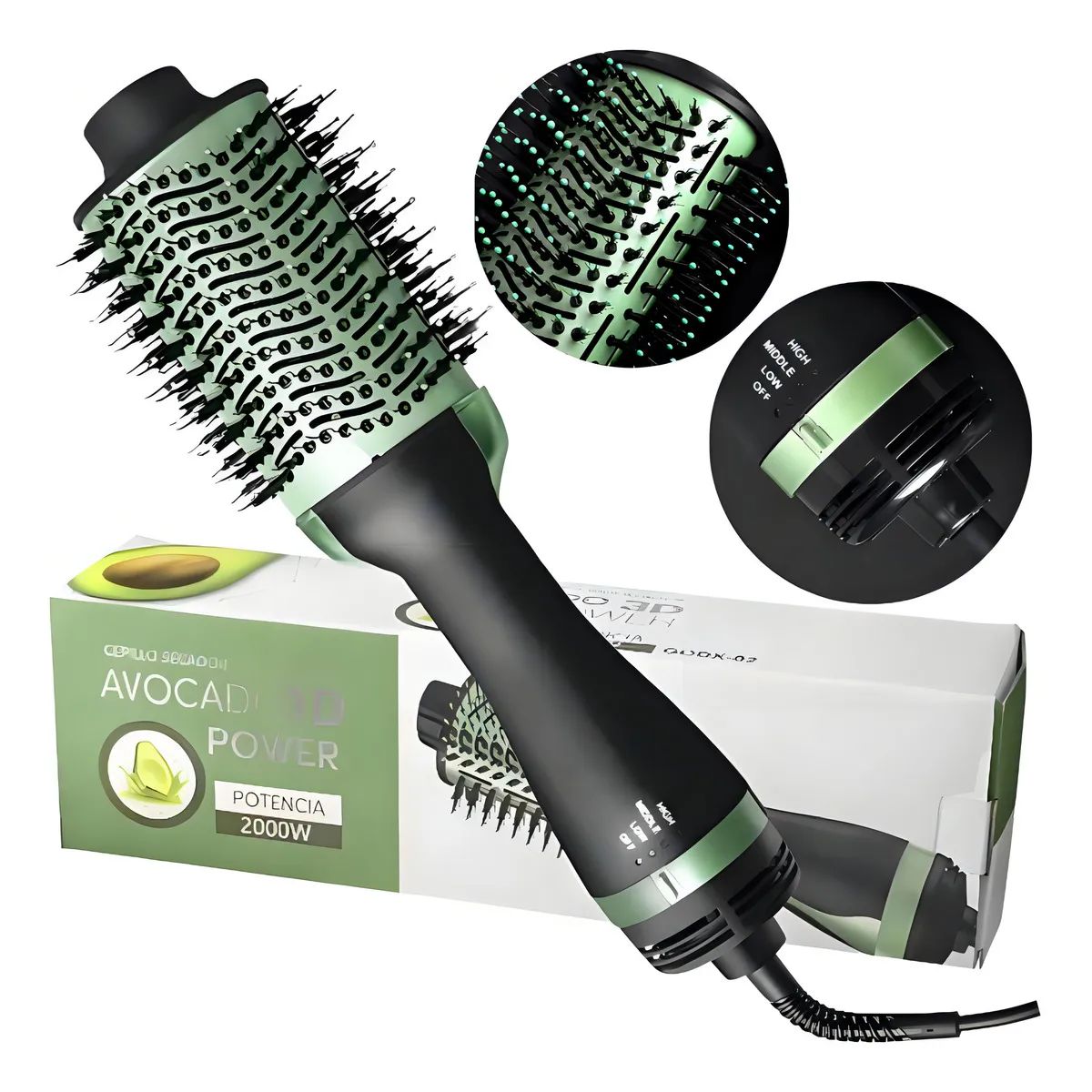 Cepillo Secador Eléctrico 2000W. Blower Cepillo de Aire Caliente para Cabello. Secador, Moldeador y Alisador 3 en 1.