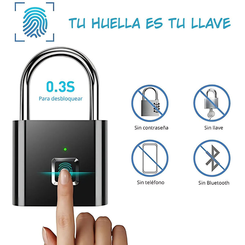 Candado Inteligente con Huella Digital. Sin Llaves ni Contraseña, Apertura Rápida de 0.5s. Smart lock.