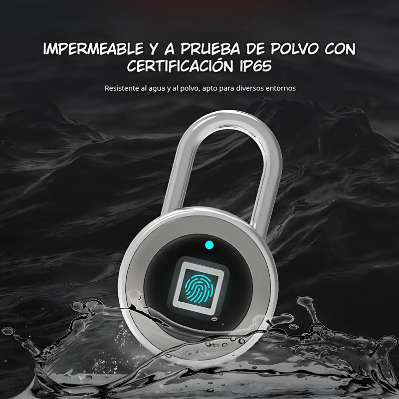 Candado Inteligente con Huella Digital Resistente al Agua IP65. Cuerpo Metálico Antirrobo. Smart lock.
