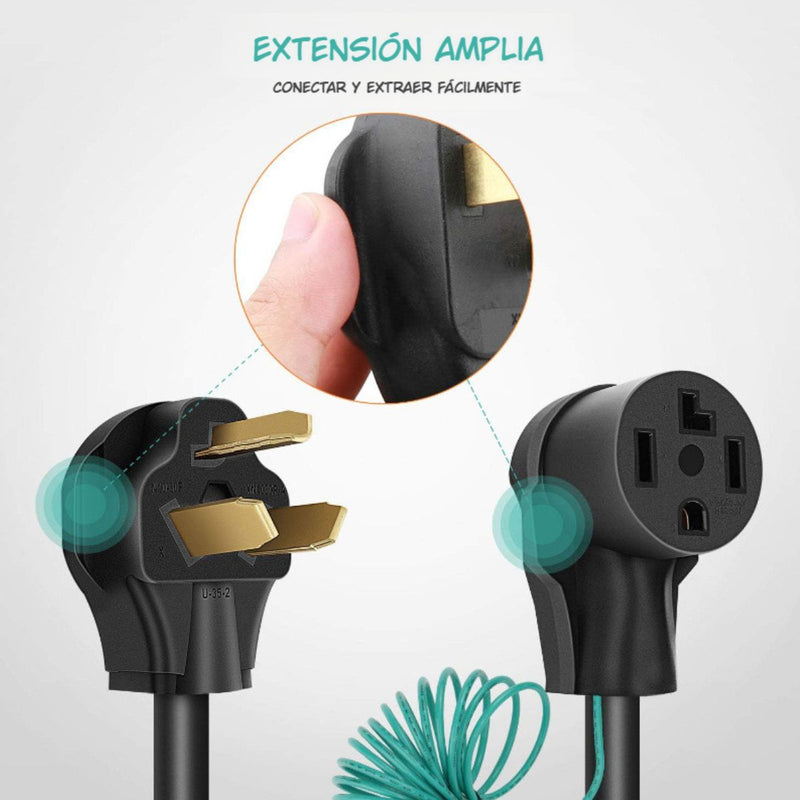 Adaptador de Corriente para Secadora 30A 125/250V. Conector 3 a 4 Ranuras con Cable de Tierra, Potencia Máxima 7500W. 10-30P to 14-30R